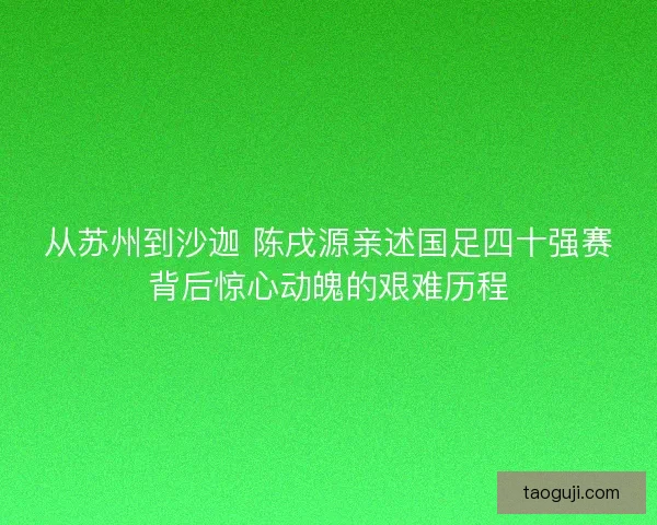 从苏州到沙迦 陈戌源亲述国足四十强赛背后惊心动魄的艰难历程